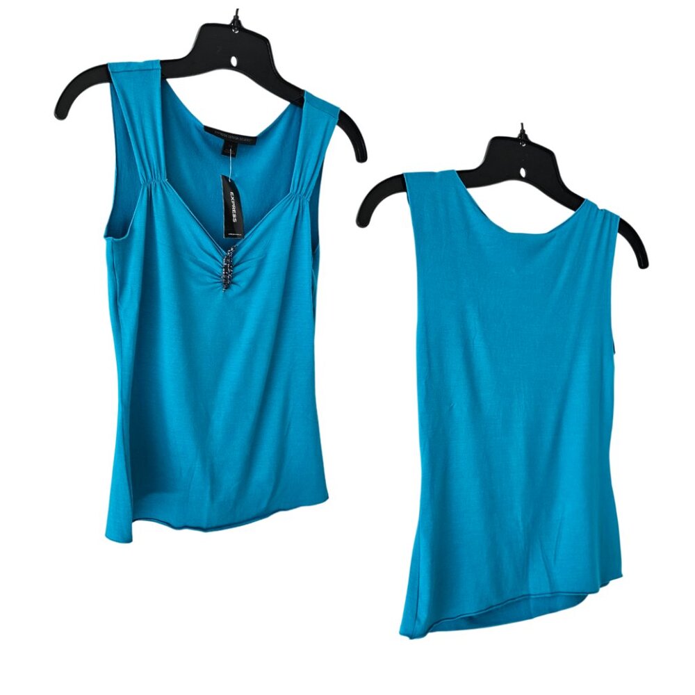 Express Vintage Sleeveless Top with Embellished Brooch | NWT | XS | Turquoise - Picture 3 of 10